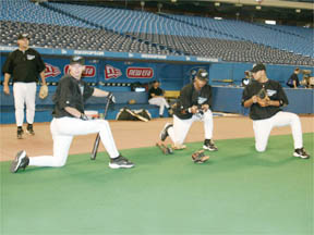 Blue Jays players stretching