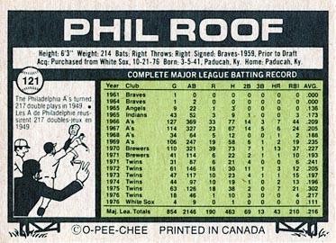 OPEECHEE Baseball Card-Phil Roof